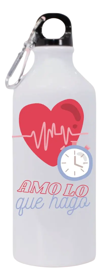 Botella de aluminio personalizable con tapa rosca y mosquetón